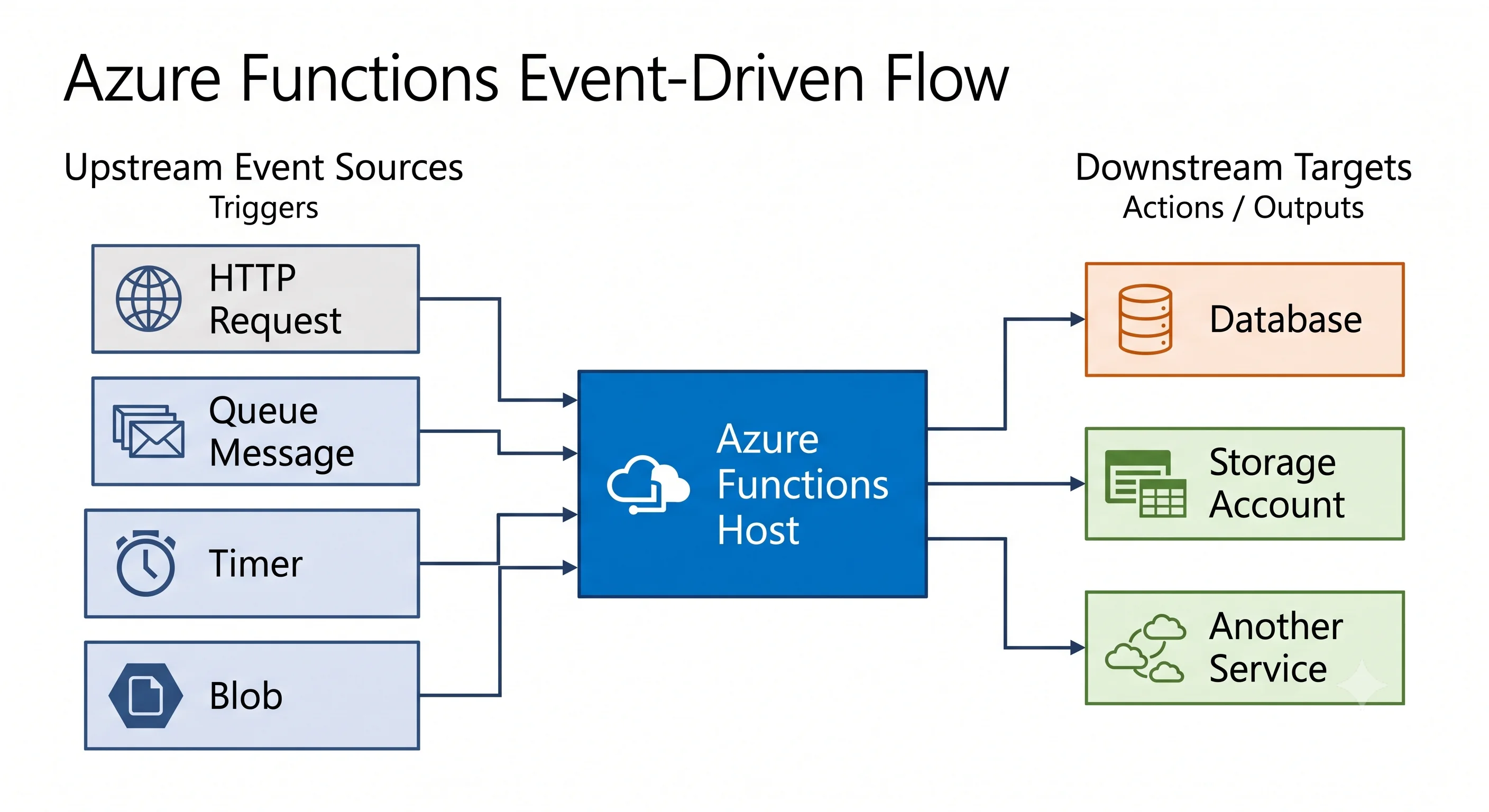 Events arrive on the left, the host runs your handler, and the results land in the services on the right