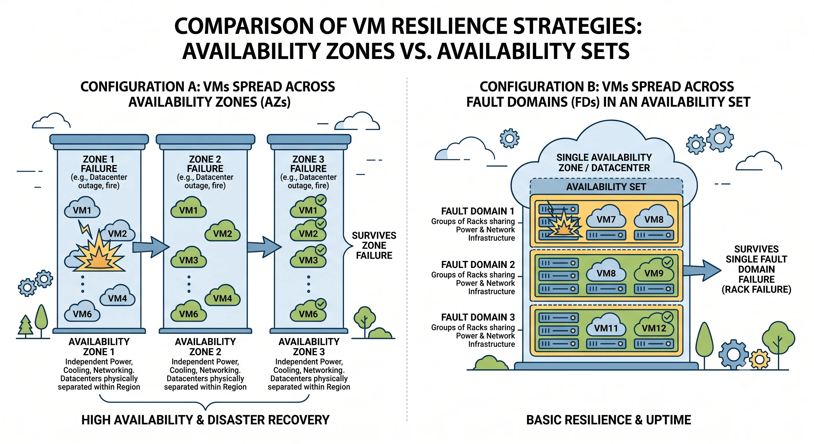 VMs across availability zones versus across fault domains in an availability set