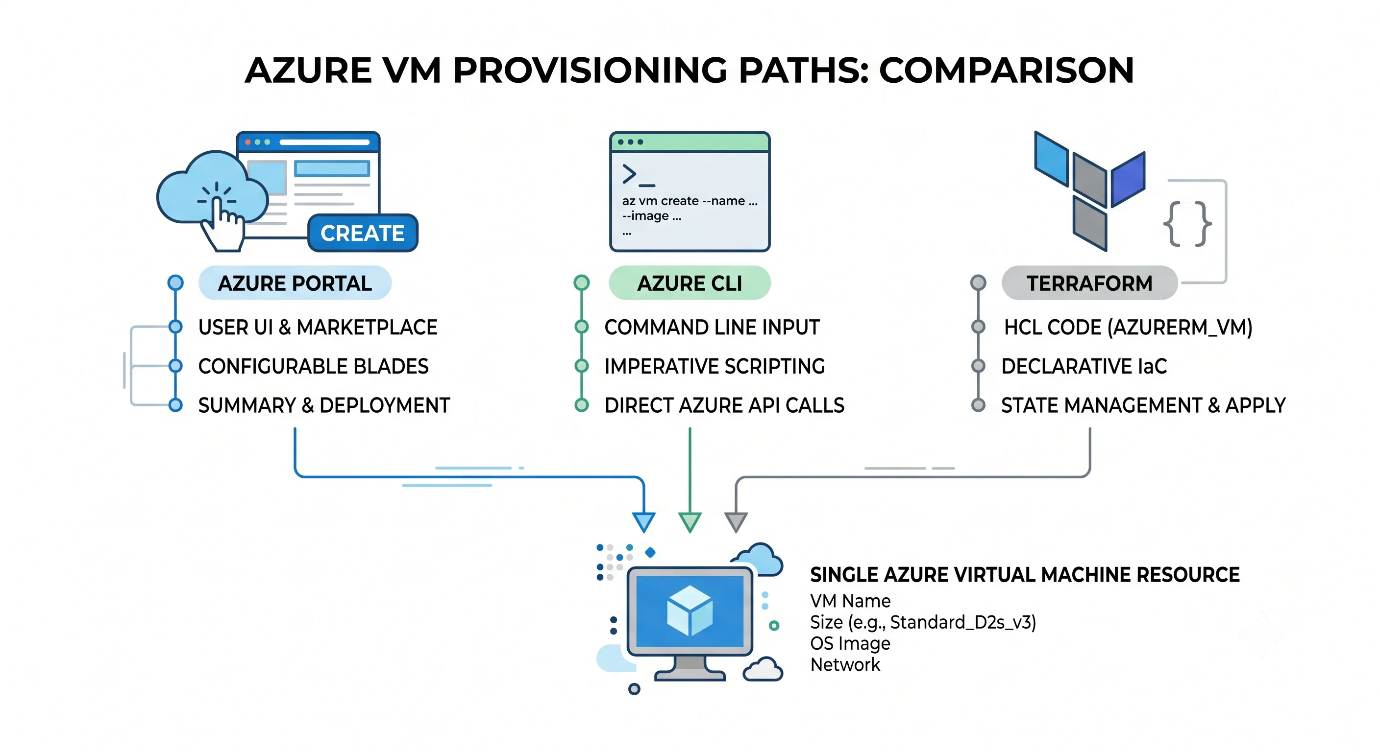 Portal, CLI, and Terraform converging on the same virtual machine